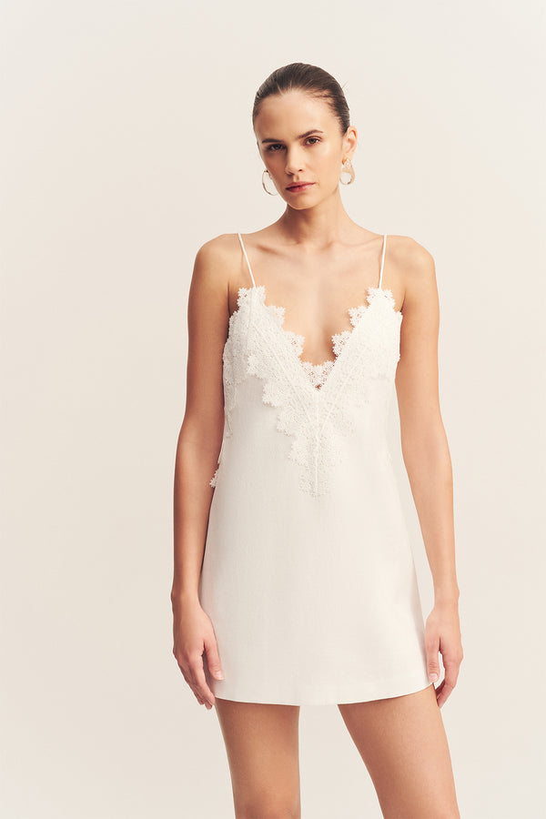 TOILE LINEN LACE MINI DRESS - IVORY