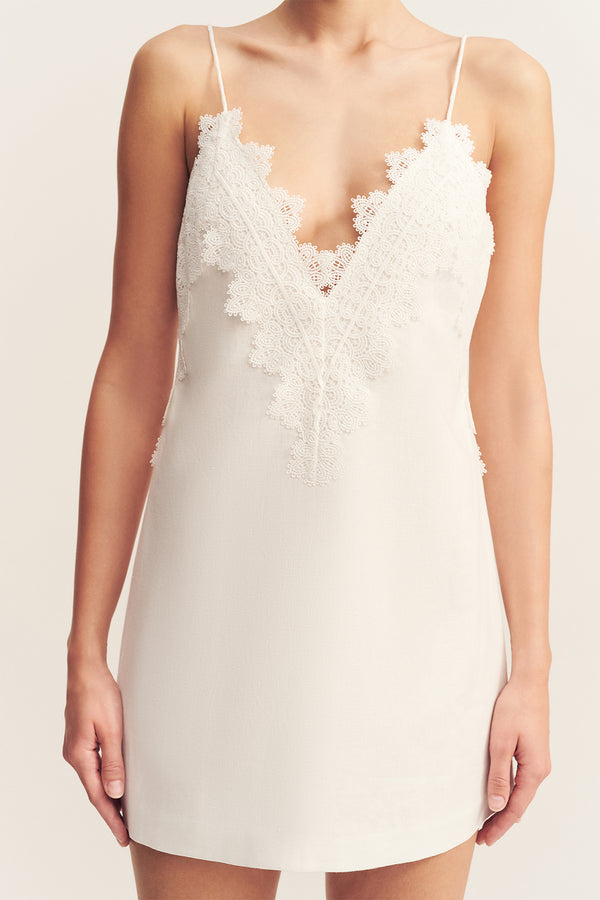 TOILE LINEN LACE MINI DRESS - IVORY