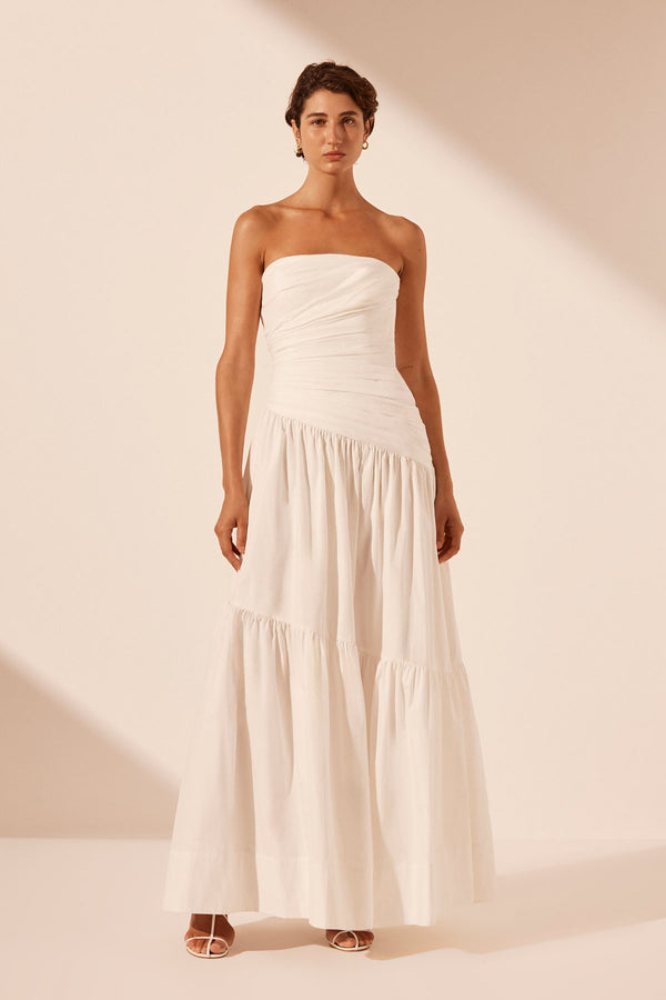 MAIORI STRAPLESS TIERED MAXI DRESS IVORY DRESSES SHONA JOY