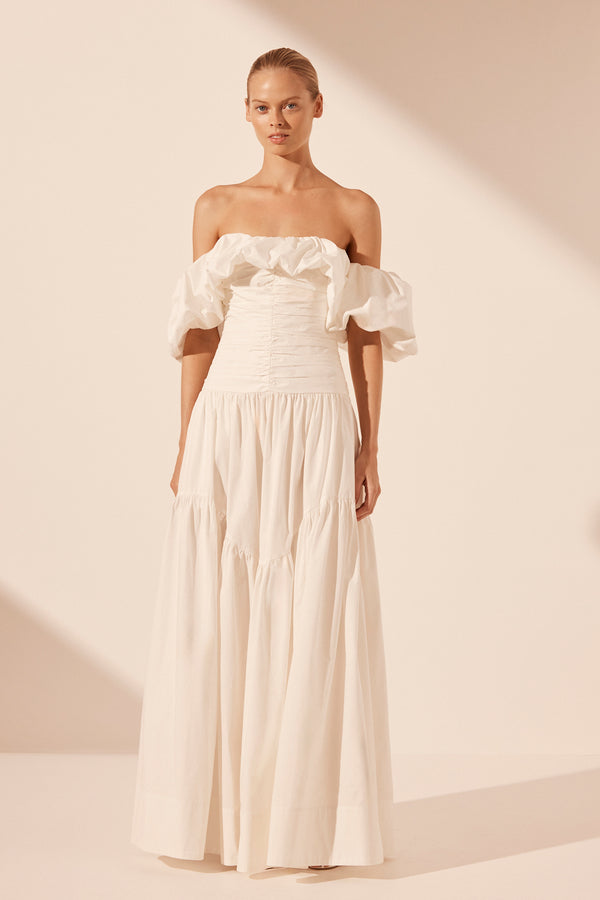 MAIORI OFF SHOULDER RUCHED BODICE MAXI DRESS - IVORY_F