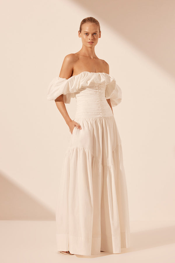 MAIORI OFF SHOULDER RUCHED BODICE MAXI DRESS - IVORY_A
