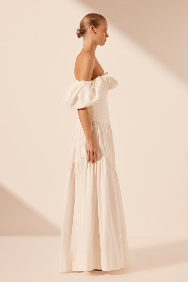 MAIORI OFF SHOULDER RUCHED BODICE MAXI DRESS - IVORY_S