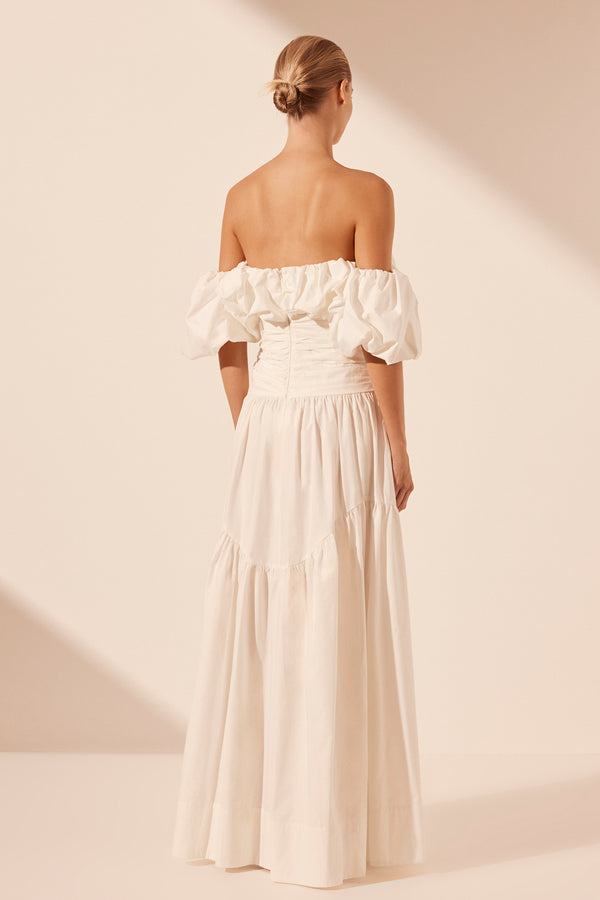 MAIORI OFF SHOULDER RUCHED BODICE MAXI DRESS - IVORY_B