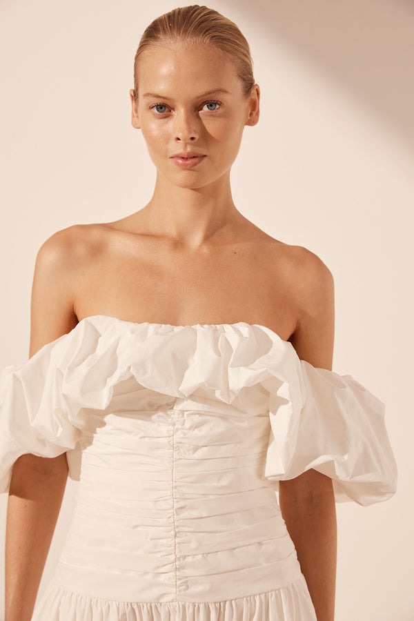 MAIORI OFF SHOULDER RUCHED BODICE MAXI DRESS - IVORY_D