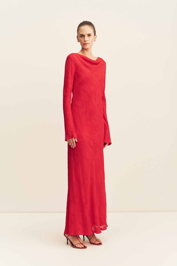 BOWERY LONG SLEEVE MAXI DRESS - CHERRY