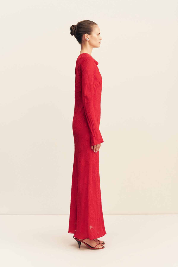 BOWERY LONG SLEEVE MAXI DRESS - CHERRY