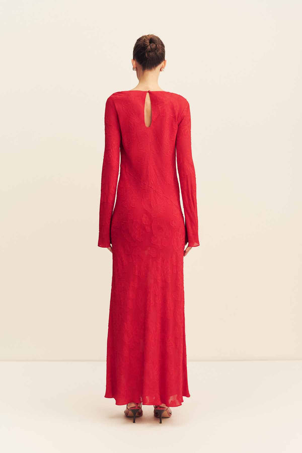 BOWERY LONG SLEEVE MAXI DRESS - CHERRY