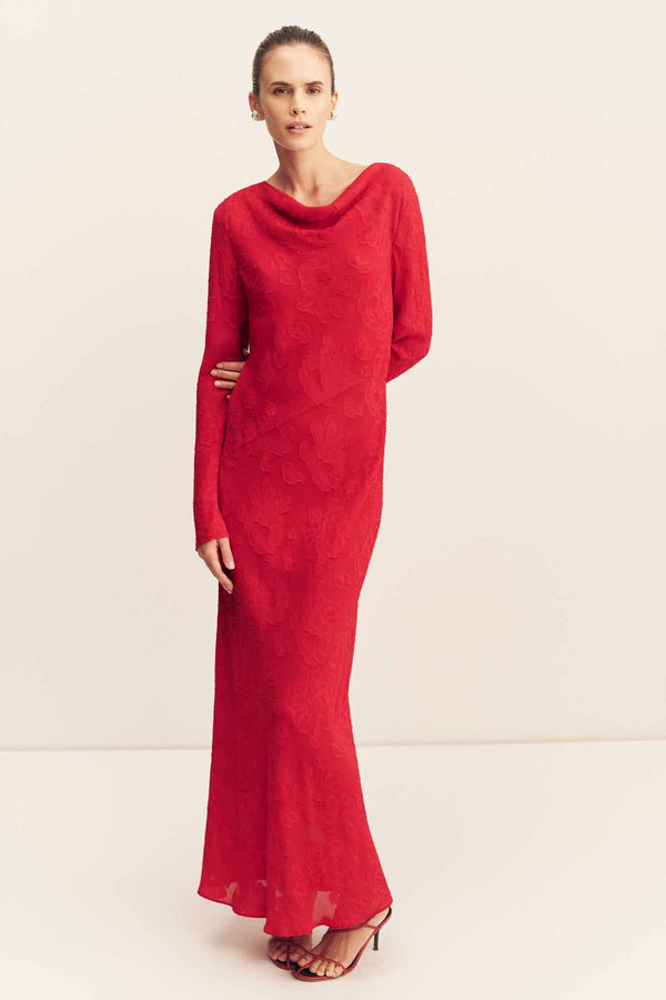 BOWERY LONG SLEEVE MAXI DRESS - CHERRY