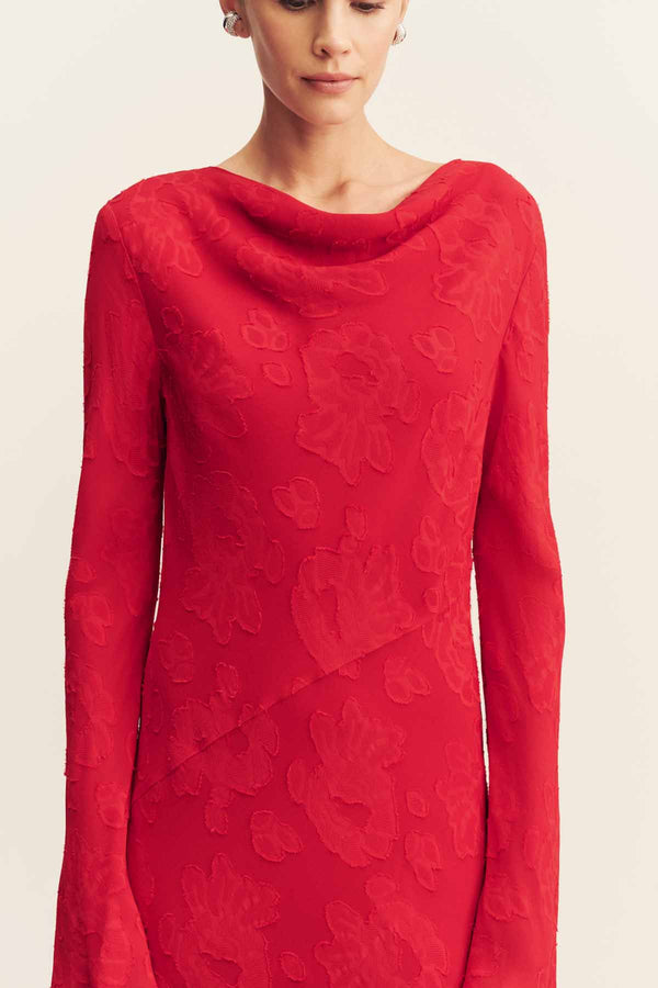 BOWERY LONG SLEEVE MAXI DRESS - CHERRY