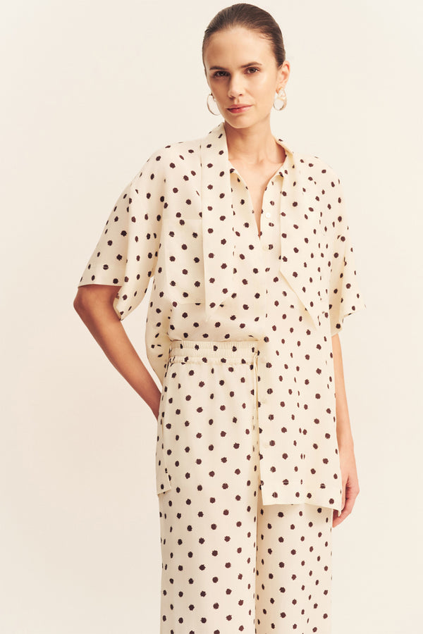 HOUSTON SHEER SHIRT WITH TIE - BLANC POLKA