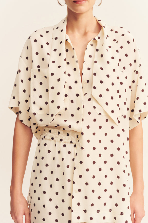 HOUSTON SHEER SHIRT WITH TIE - BLANC POLKA