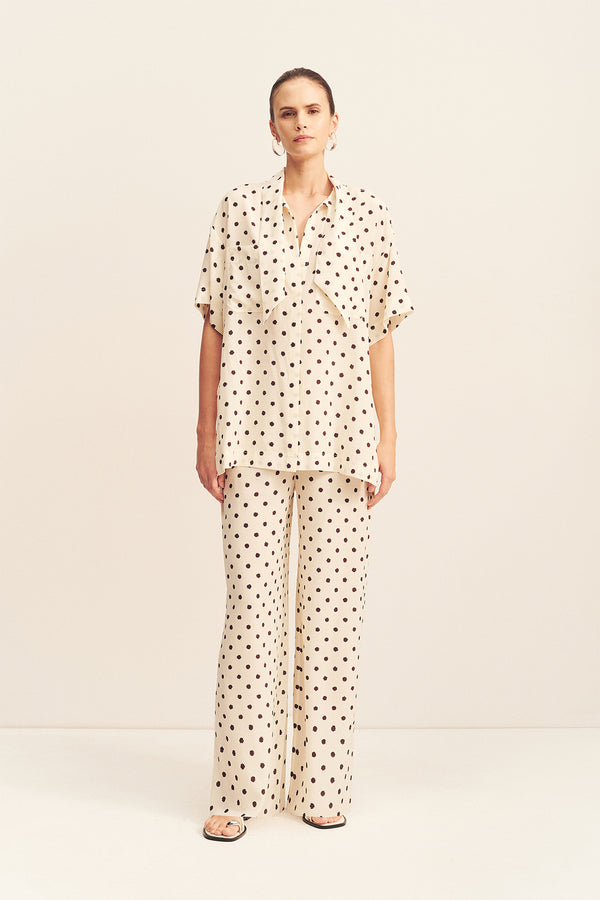 HOUSTON SIDE SPLIT SHORT SLEEVE SHIRT - BLANC POLKA_F