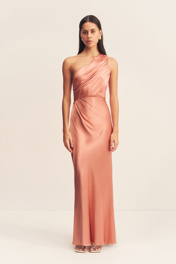LA LUNE GATHERED ONE SHOULDER MAXI DRESS - ANTIQUE ROSE_F
