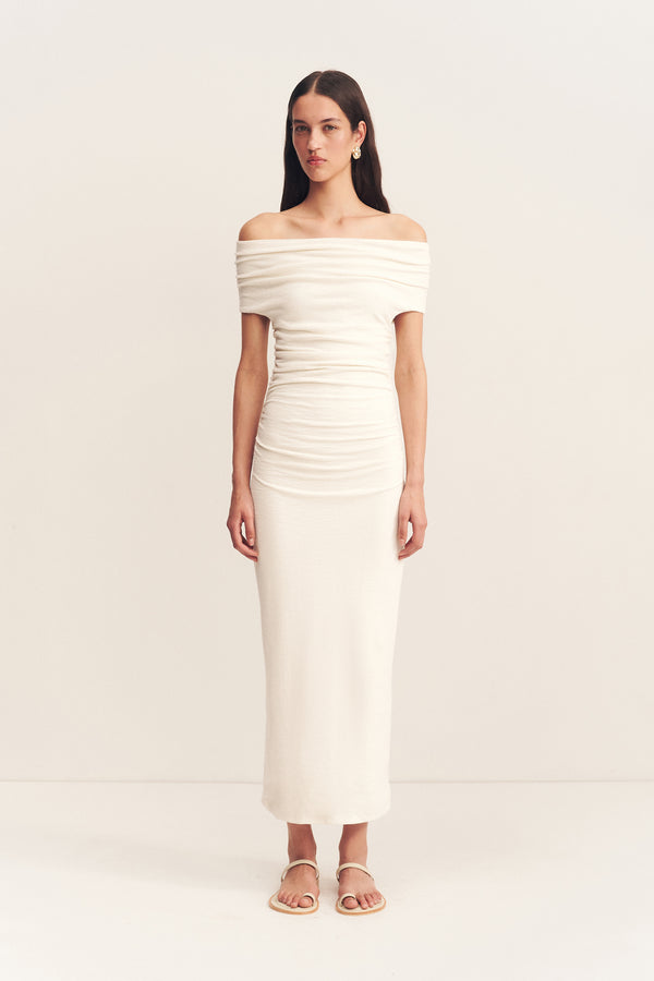 BEAU OFF SHOULDER MIDI DRESS - IVORY_F