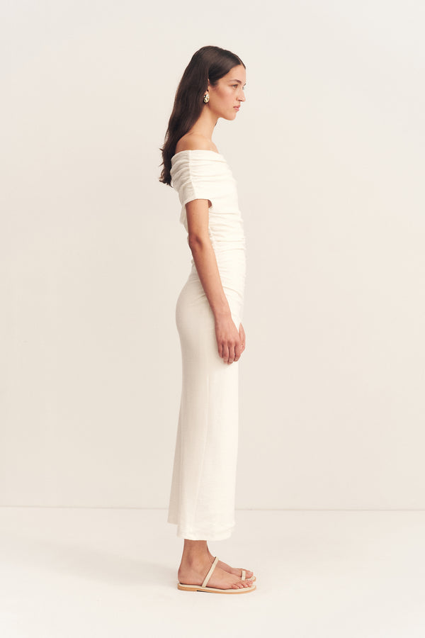 BEAU OFF SHOULDER MIDI DRESS - IVORY_S
