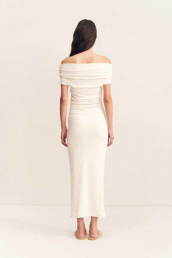 BEAU OFF SHOULDER MIDI DRESS - IVORY_B
