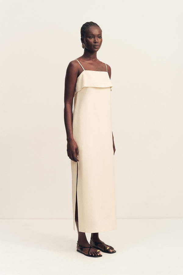 BILLIE SQUARE NECK MIDI DRESS - ECRU