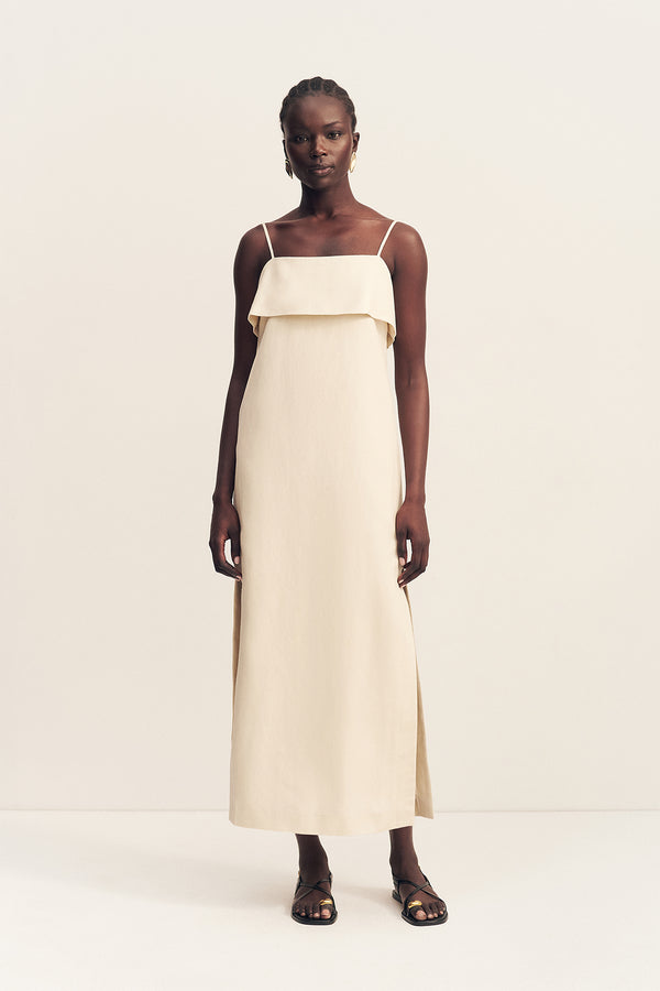 BILLIE SQUARE NECK MIDI DRESS - ECRU_F