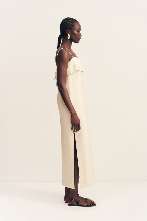 BILLIE SQUARE NECK MIDI DRESS - ECRU