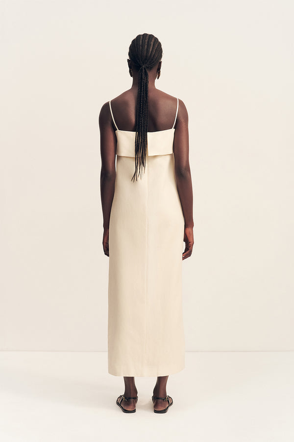 BILLIE SQUARE NECK MIDI DRESS - ECRU