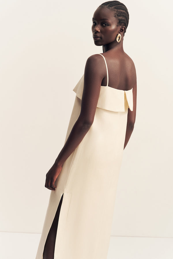BILLIE SQUARE NECK MIDI DRESS - ECRU