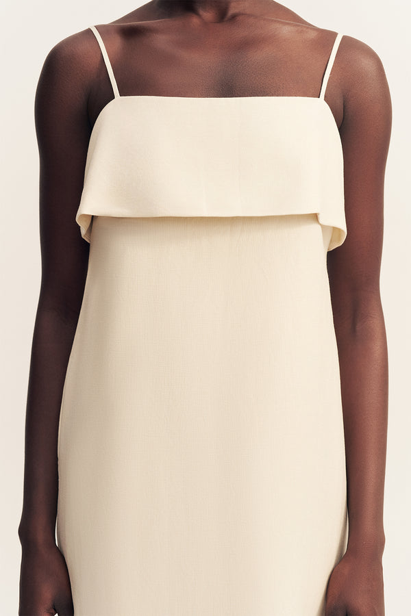 BILLIE SQUARE NECK MIDI DRESS - ECRU