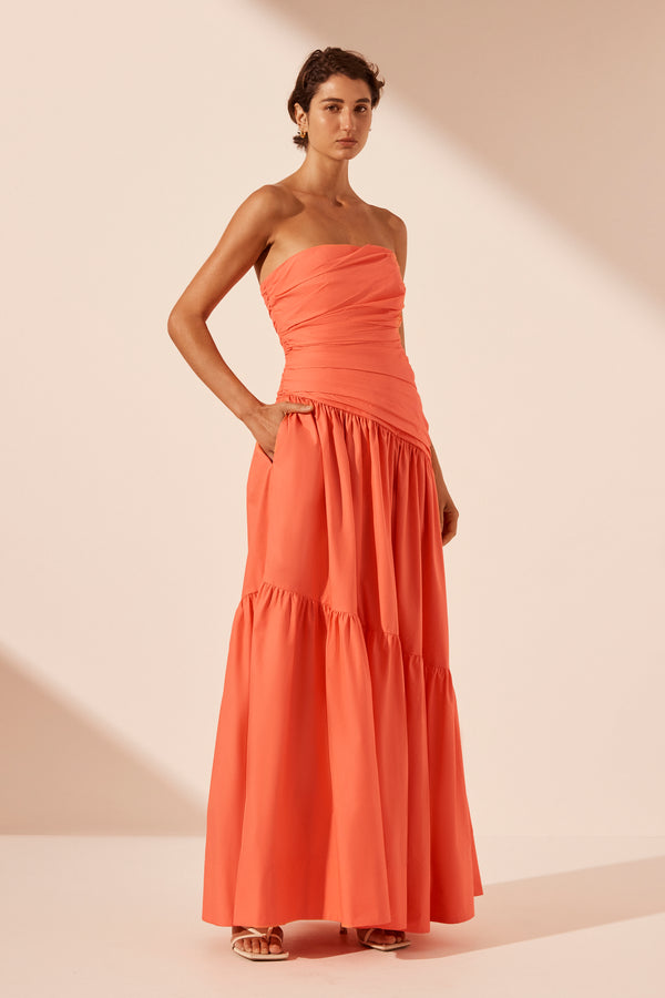 MAIORI STRAPLESS TIERED MAXI DRESS - CORAL_A