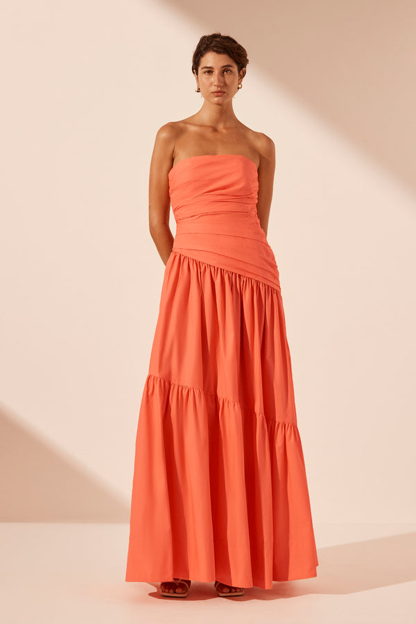 MAIORI STRAPLESS TIERED MAXI DRESS - CORAL_F