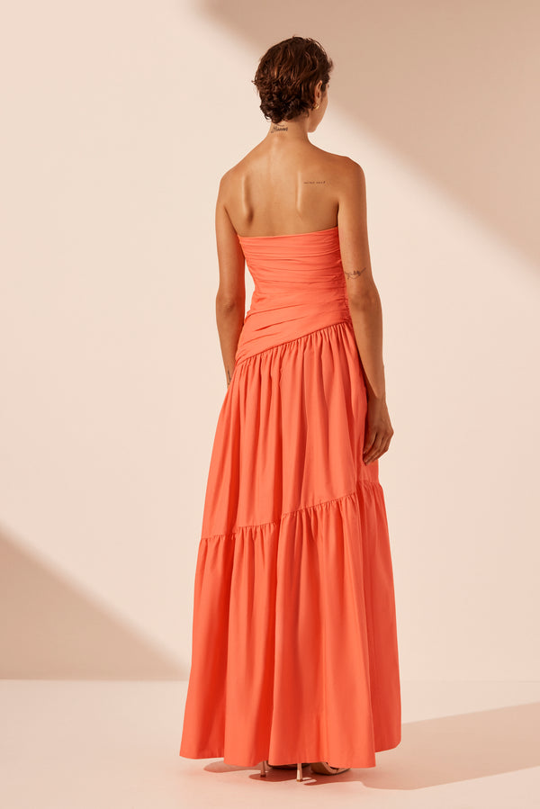 MAIORI STRAPLESS TIERED MAXI DRESS - CORAL_B