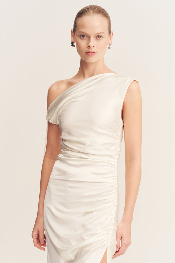 LA LUNE GATHERED MAXI DRESS - WHITE