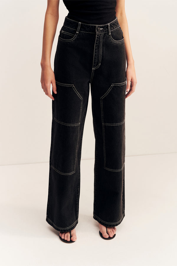 MERCER WIDE LEG CARGO JEAN - BLACK_D