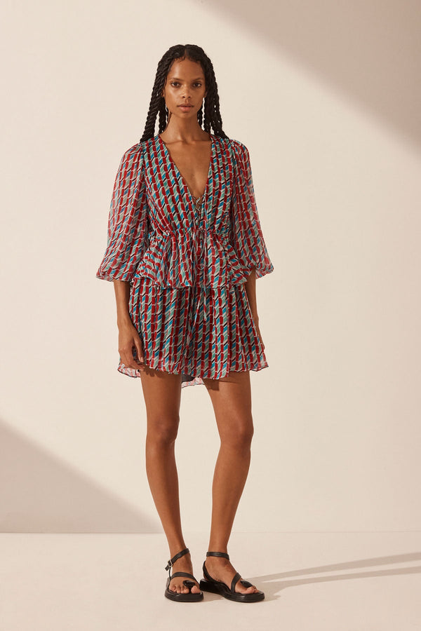 MARIBEL LACE FRONT DRAWSTRING MINI DRESS_F