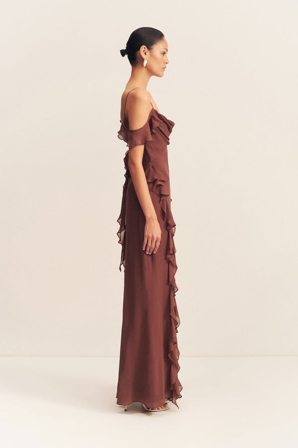 BLAIR RUFFLE COWL MAXI DRESS - COCOA_S
