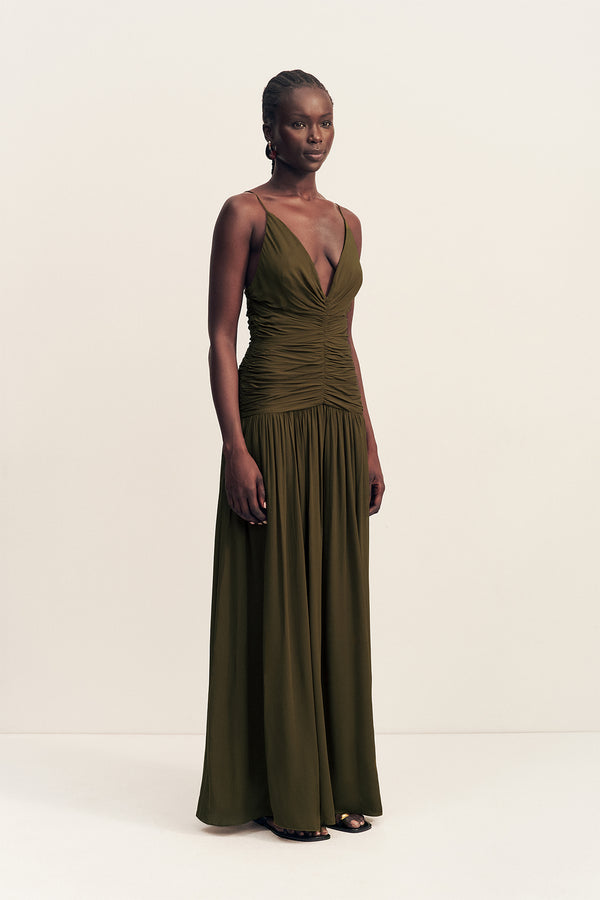 JUNO GATHERED BODICE MAXI DRESS - JUNGLE