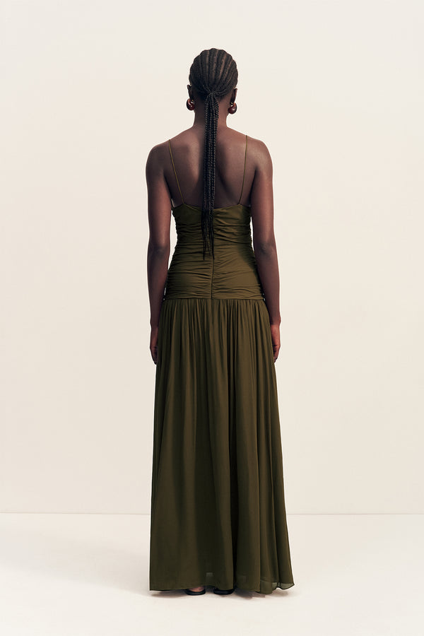 JUNO GATHERED BODICE MAXI DRESS - JUNGLE