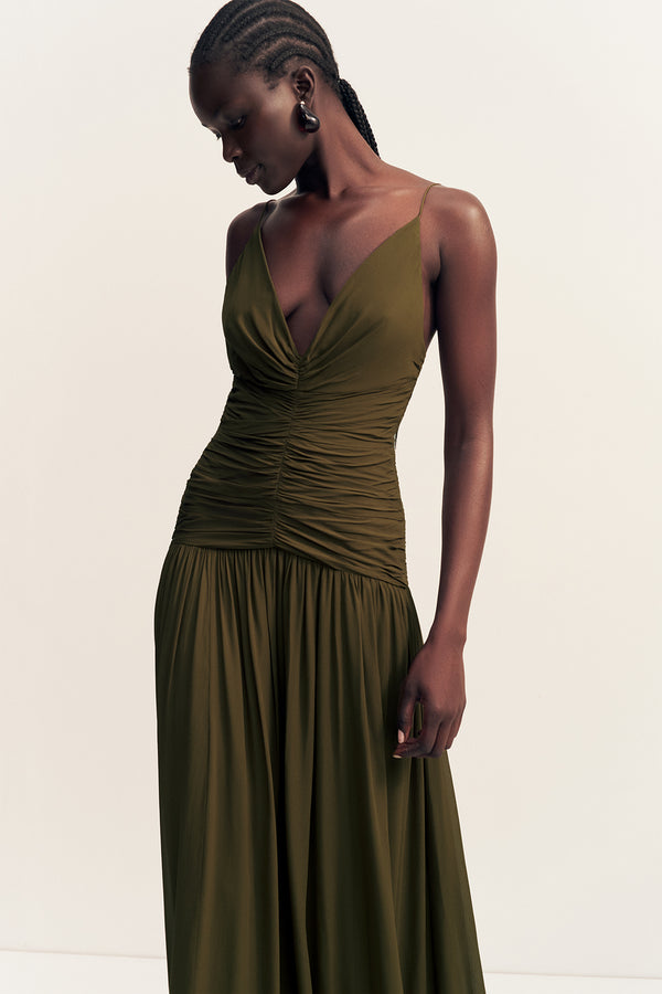 JUNO GATHERED BODICE MAXI DRESS - JUNGLE