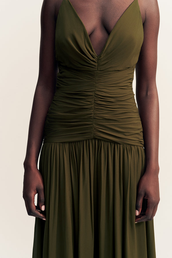 JUNO GATHERED BODICE MAXI DRESS - JUNGLE