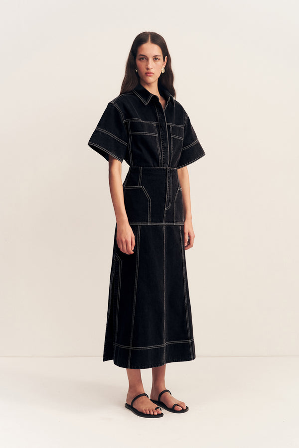 MERCER PANELLED MIDI SKIRT - BLACK_A