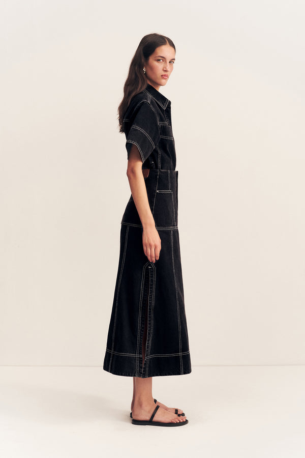 MERCER PANELLED MIDI SKIRT - BLACK_S
