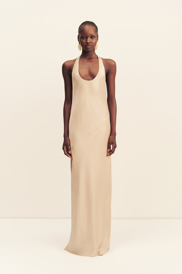 SAVANNA RACER BACK MAXI DRESS - CHAMPAGNE_F