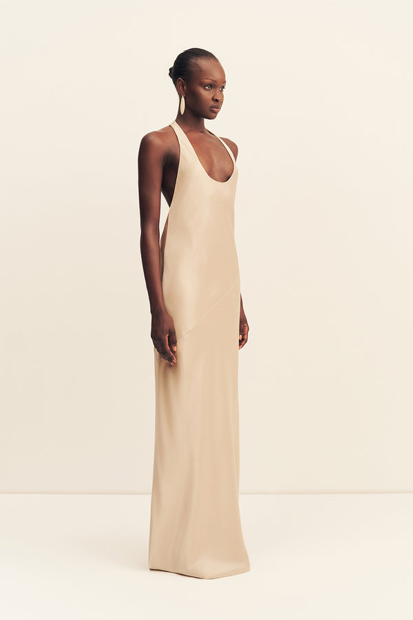 SAVANNA RACER BACK MAXI DRESS - CHAMPAGNE