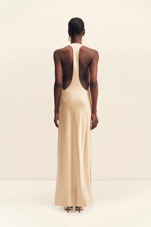 SAVANNA RACER BACK MAXI DRESS - CHAMPAGNE_F