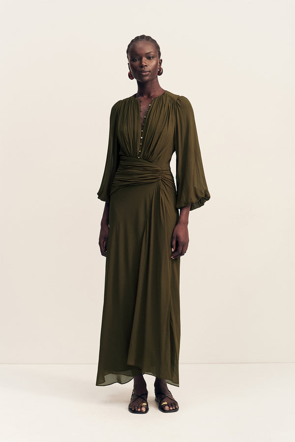 JUNO HIGH NECK BALLOON SLEEVE MAXI DRESS - JUNGLE_F
