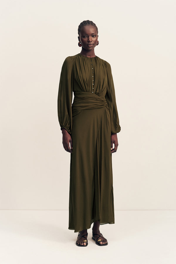 JUNO HIGH NECK BALLOON SLEEVE MAXI DRESS - JUNGLE