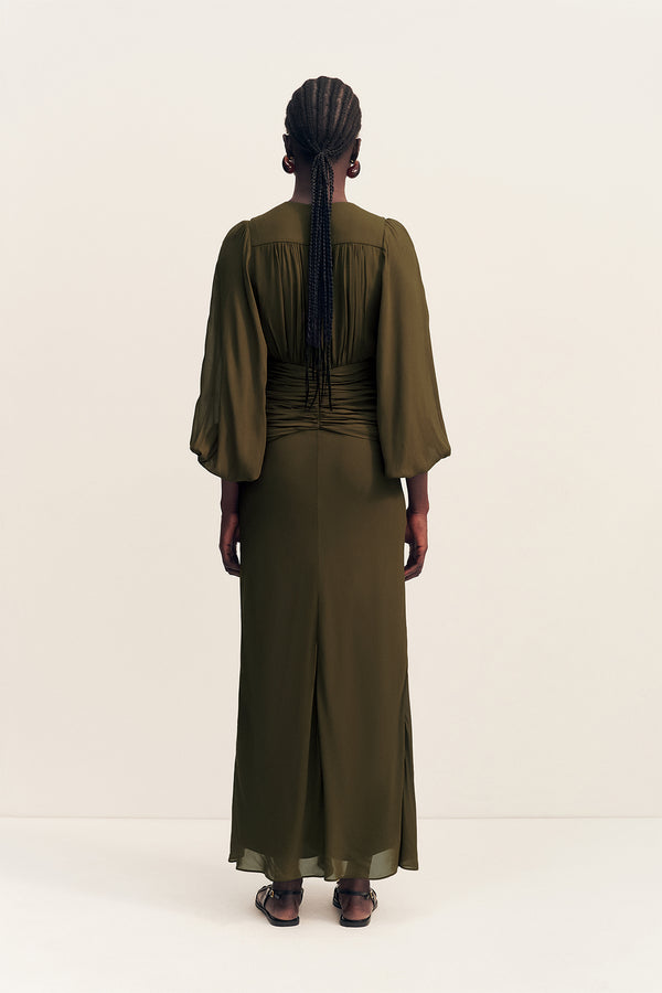 JUNO HIGH NECK BALLOON SLEEVE MAXI DRESS - JUNGLE