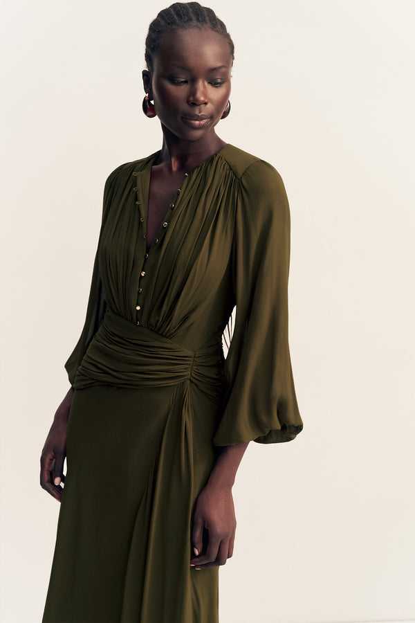 JUNO HIGH NECK BALLOON SLEEVE MAXI DRESS - JUNGLE