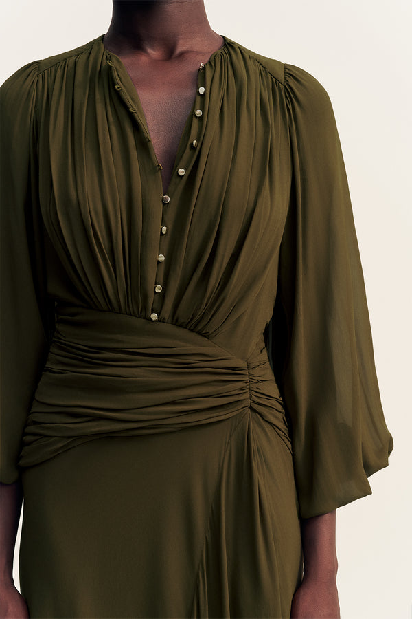 JUNO HIGH NECK BALLOON SLEEVE MAXI DRESS - JUNGLE