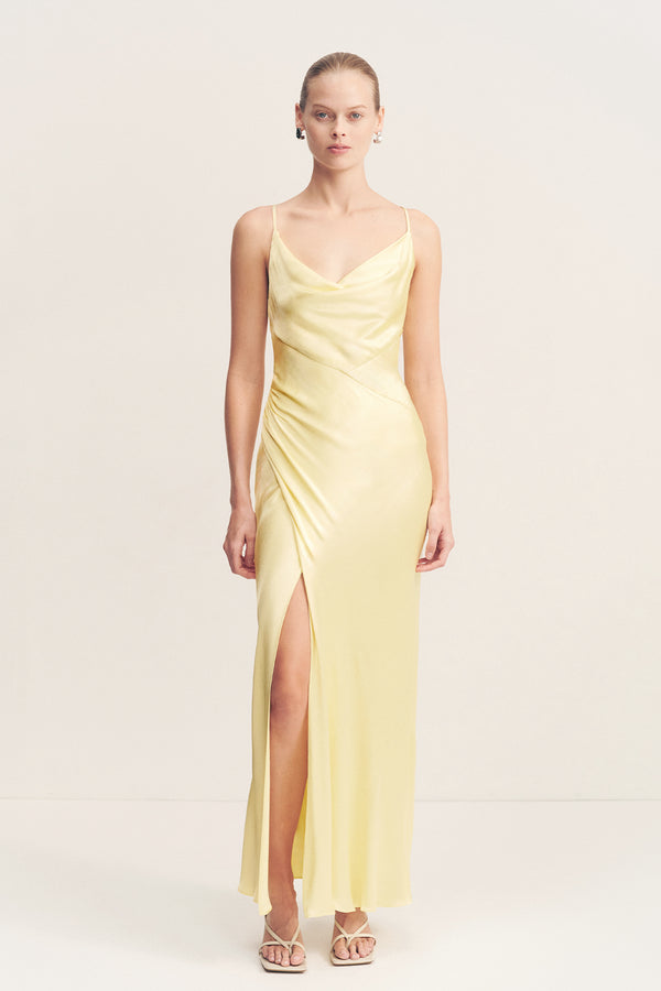 LA LUNE COWL NECK MIDI DRESS - LEMON_F