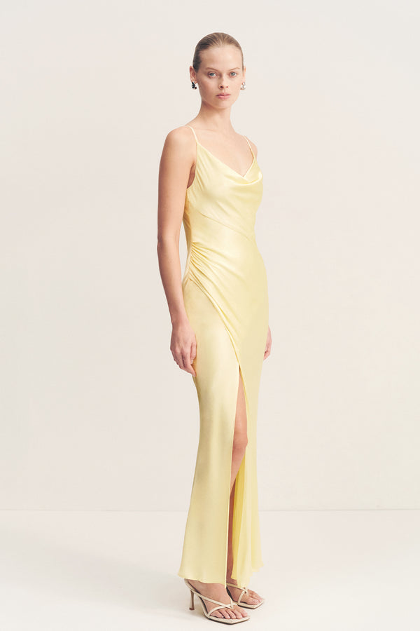 LA LUNE COWL NECK MIDI DRESS - LEMON