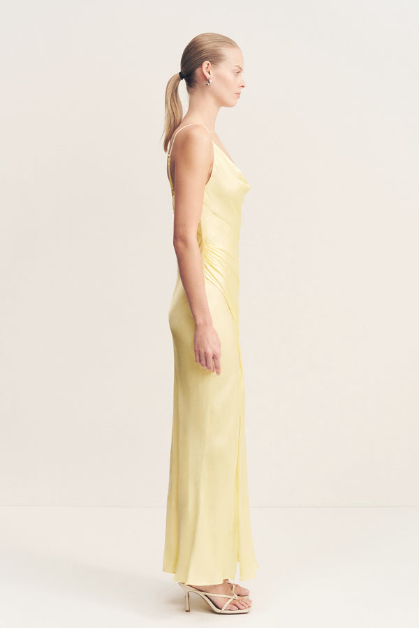 LA LUNE COWL NECK MIDI DRESS - LEMON